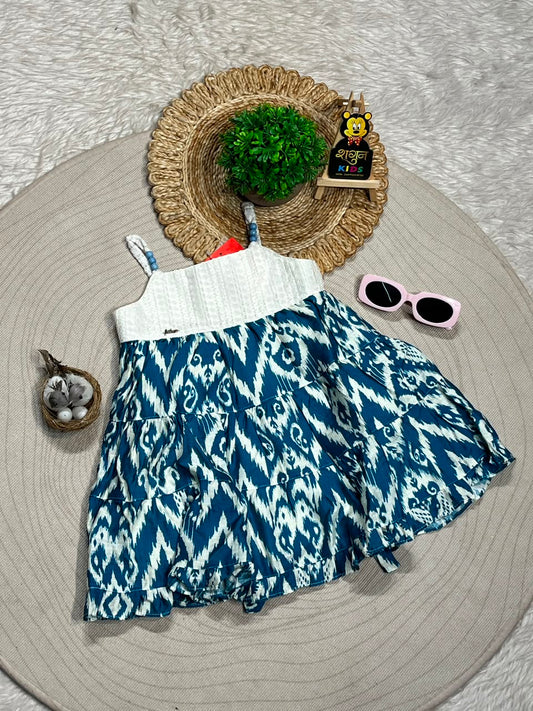 SHAGUN FASHION Trendy Ikat Print Layered Frock with Bead Straps for Baby Girls