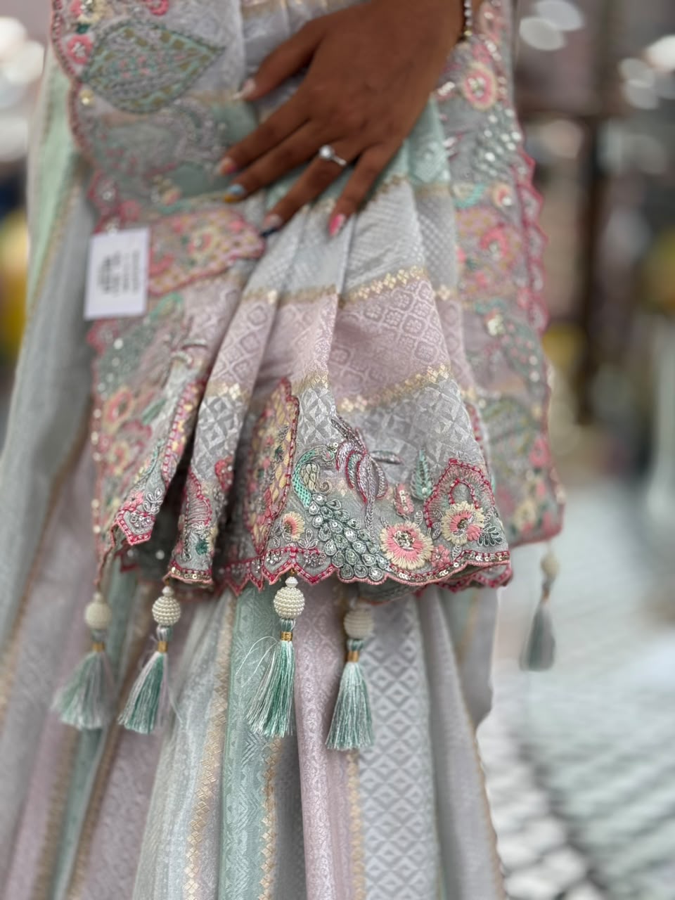 SHAGUN FASHION Beautiful Multi-Color Pastel Silk Saree with Heavy Cutwork Border and Sequined Blouse