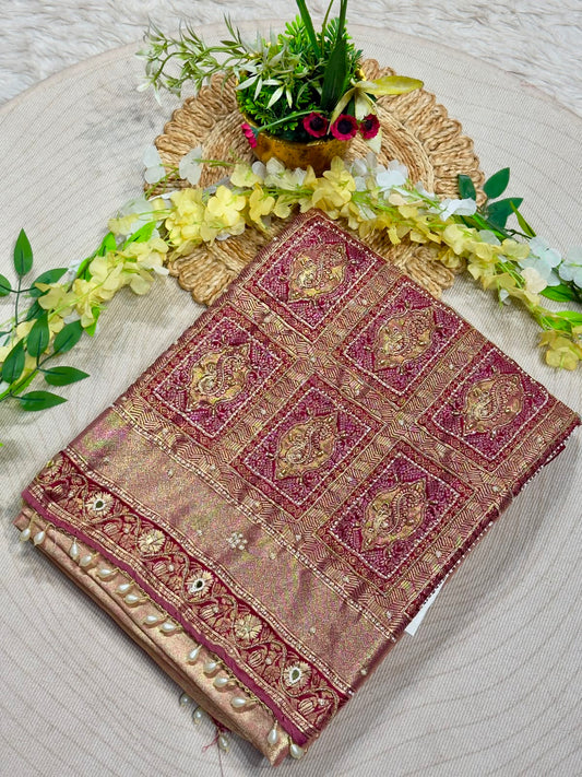 SHAGUN FASHION Luxury Banarasi Silk Saree with Heavy Handwork & Pearl Border