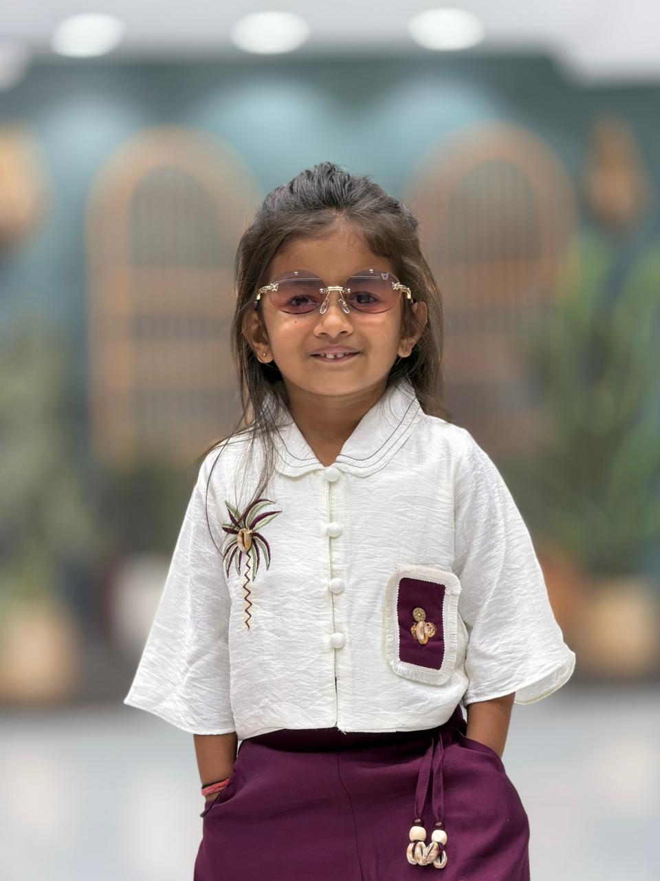 SHAGUN FASHION Cute White Top & Purple Palazzo Set for Girls