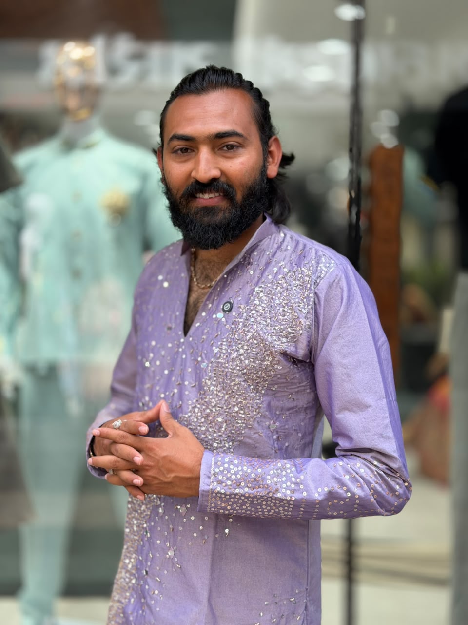 SHAGUN FASHION Party-Wear Mirror Work Short Kurta For Men