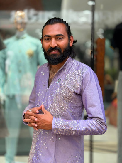 SHAGUN FASHION Party-Wear Mirror Work Short Kurta For Men
