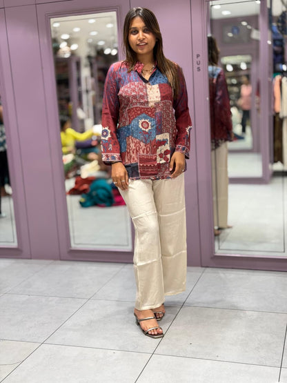 Super Stylish Printed Patchwork Shirt with Co-ord Pants Set