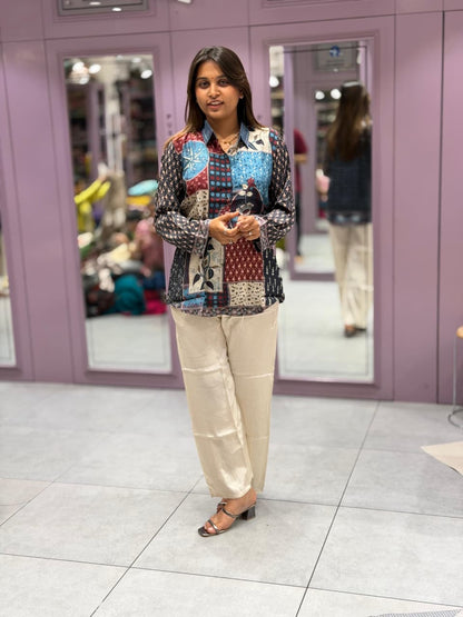 Super Stylish Printed Patchwork Shirt with Co-ord Pants Set