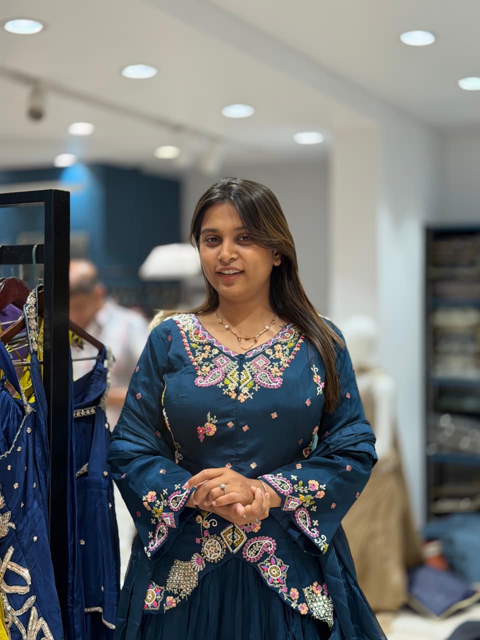SHAGUN FASHION Beautiful Peacock Blue Peplum Top and Lehenga Set with Dupatta
