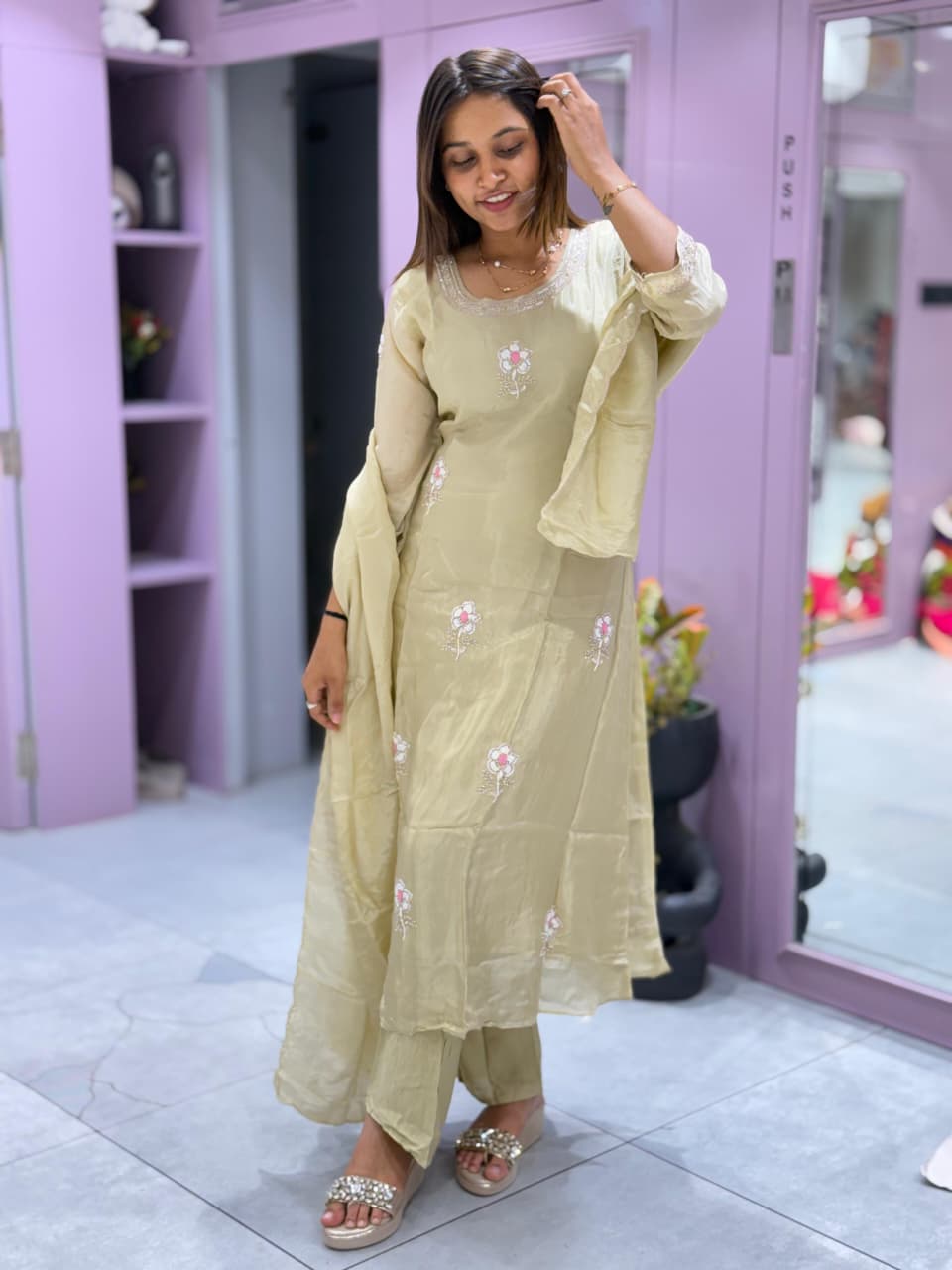 SHAGUN FASHION Premium Silk Chanderi Kurta Set with Handwork Booti & Matching Dupatta
