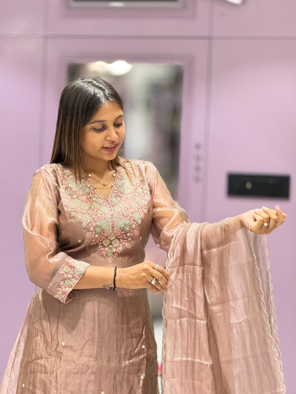 SHAGUN FASHION Premium Organza Silk Kurti Set with Scallop Dupatta