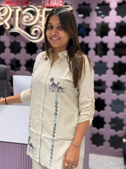 SHAGUN FASHION Premium Cream Camel-Print Co-Ord Set