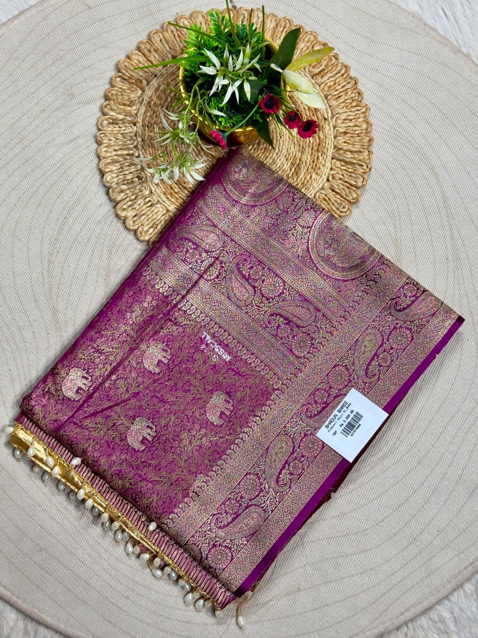 SHAGUN FASHION Premium Pure Gajji Silk Banarasi Saree with Pearl Border