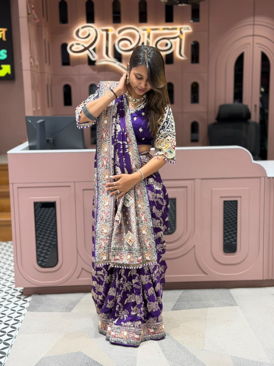 SHAGUN FASHION Premium Pure Gajji Silk Patola Saree with Heavy Hand-Drawn Gota Patti & Zardosi Work Blouse
