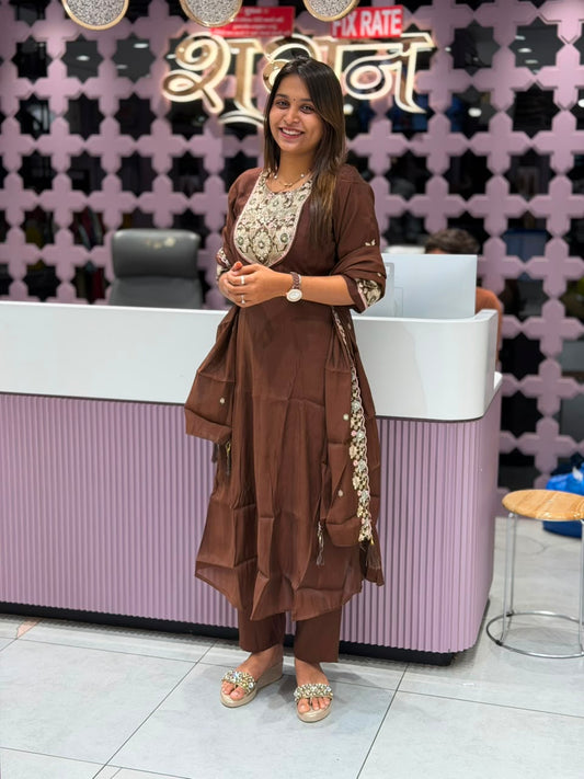 Elegant 3-Piece Silk Suit Set with Beautiful Embroidery by SHAGUN FASHION