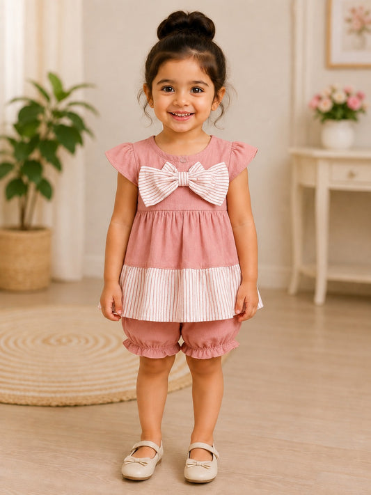 SHAGUN FASHION Cute Kids Frock and Shorts Set with Big Bow