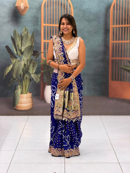 SHAGUN FASHION Designer Heavy Bandhani Georgette Saree with Handwork & Zari Border