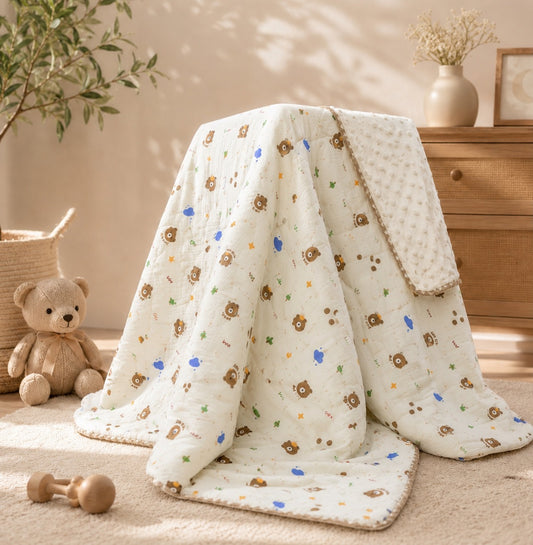 SHAGUN FASHION Premium Kids AC Dohar Blanket – Super Soft Minky Dot & Pure Cotton Quilt for Babies