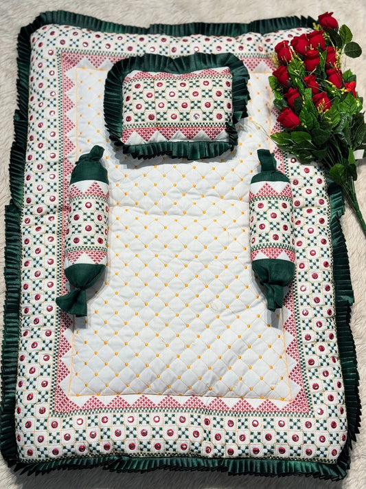 SHAGUN FASHION Premium Quilted Baby Bedding Set with Pillow & Side Bolsters (Traditional Mirror & Embroidery Work)