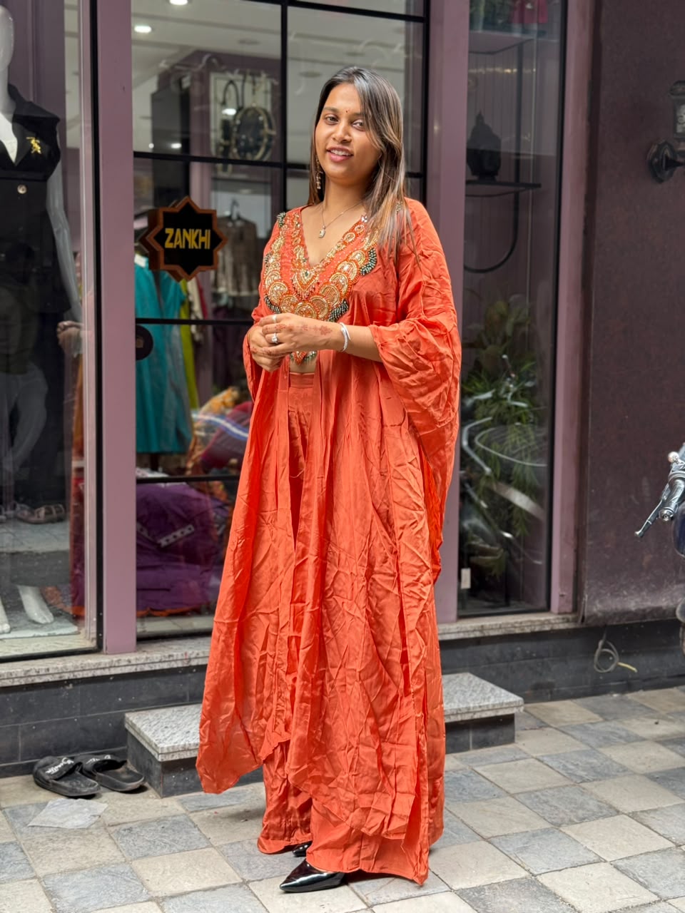 SHAGUN FASHION Designer Heavy Hand Embroidered Silk Kaftan Co-Ord Set