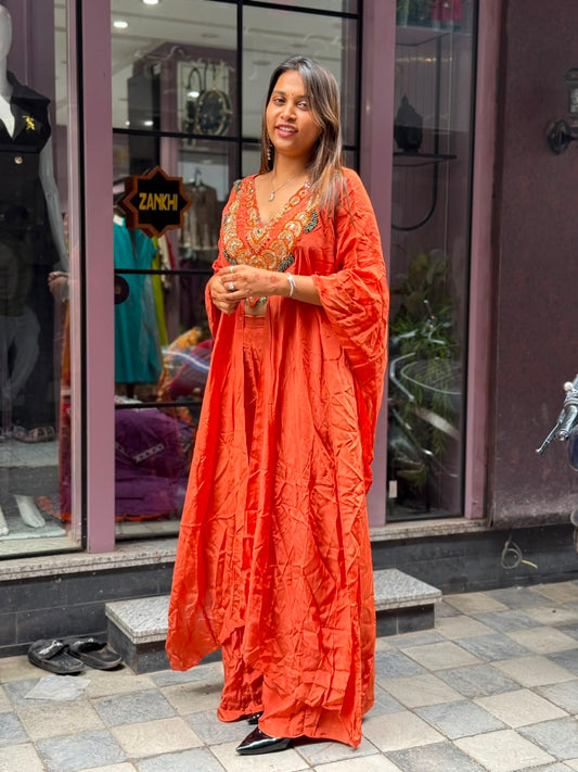 SHAGUN FASHION Designer Heavy Hand Embroidered Silk Kaftan Co-Ord Set