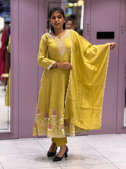 SHAGUN FASHION Mustard Yellow Anarkali Kurti Set with Dupatta