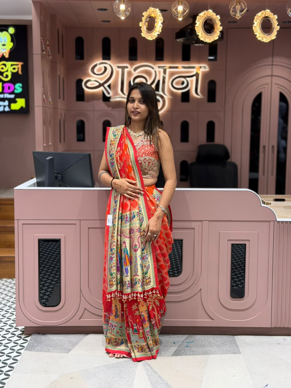 SHAGUN FASHION Designer Traditional Bandhani & Cultural Motif Saree with Heavy Embroidered Blouse