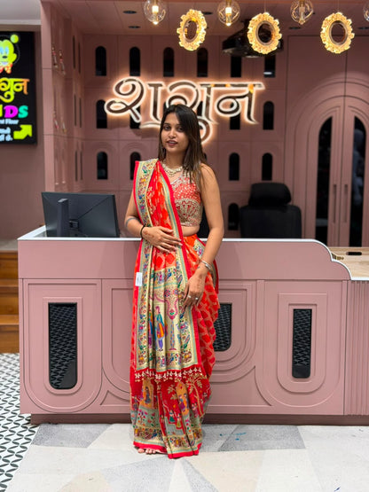 SHAGUN FASHION Designer Traditional Bandhani & Cultural Motif Saree with Heavy Embroidered Blouse