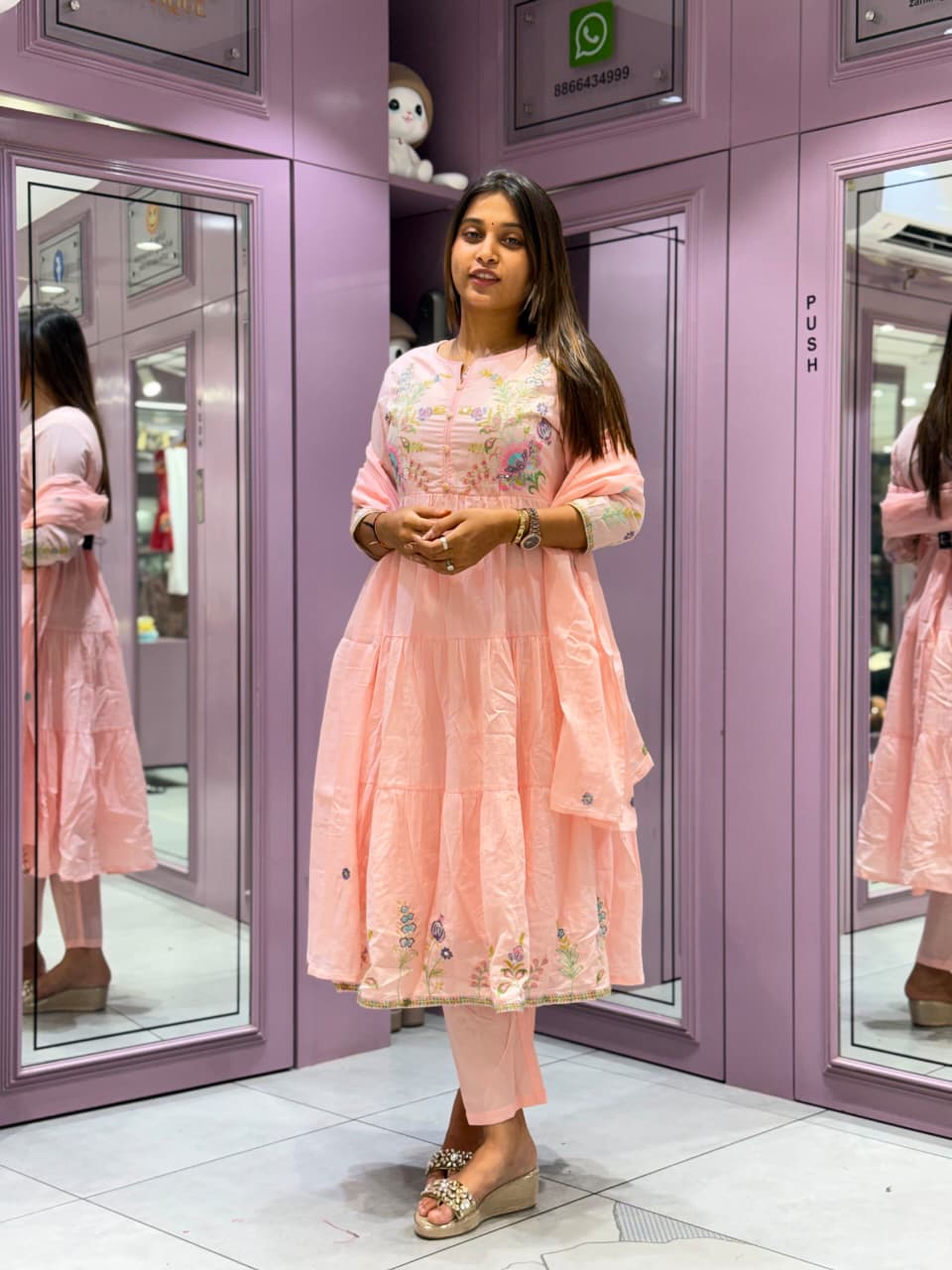 SHAGUN FASHION Exclusive 3-Piece Floral Embroidered Tiered Anarkali Suit Set