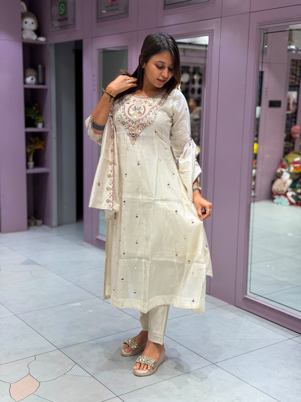 SHAGUN FASHION Designer Heavy Handwork Silk Anarkali Suit Set With Matching Pant & Dupatta