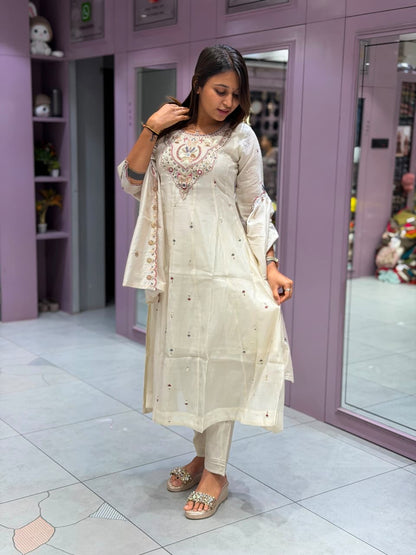 SHAGUN FASHION Designer Heavy Handwork Silk Anarkali Suit Set With Matching Pant & Dupatta