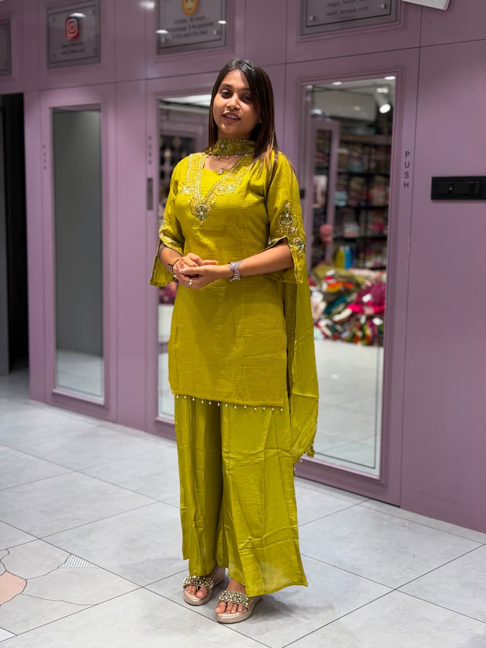 SHAGUN FASHION Designer Heavy Handwork Kurti Palazzo Set with Matching Choker & Dupatta