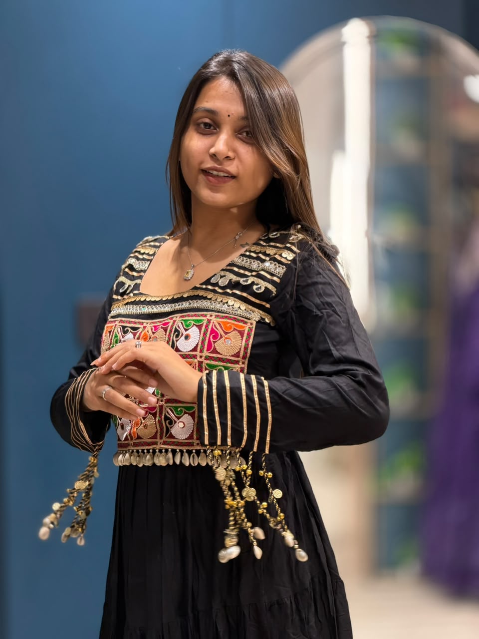 SHAGUN FASHION – Designer Kutchi Mirror Work Anarkali Gown