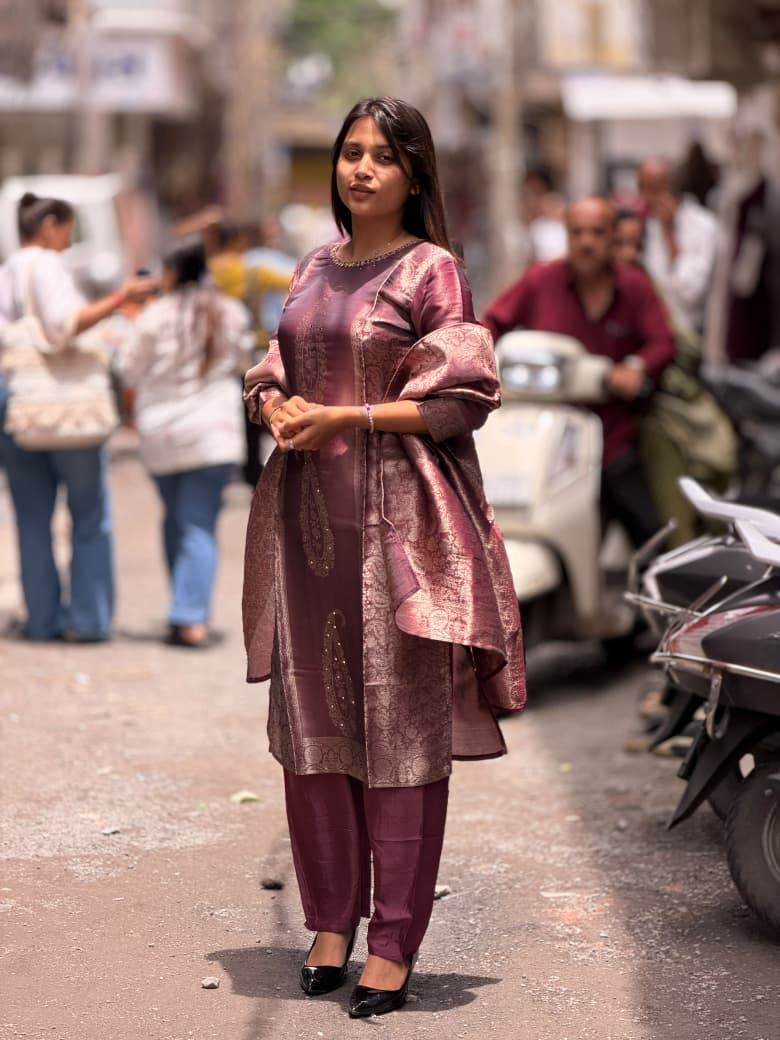 SHAGUN FASHION - Elegant Woven Banarasi Silk Kurti Pant Set with Dupatta