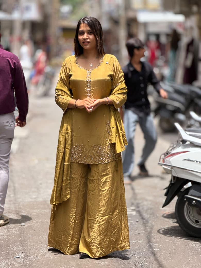 SHAGUN FASHION Mustard Yellow Designer Sharara Suit Set