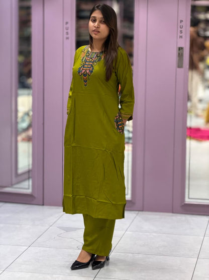SHAGUN FASHION - Designer Neck Embroidery Kurti & Pant Set with Pockets