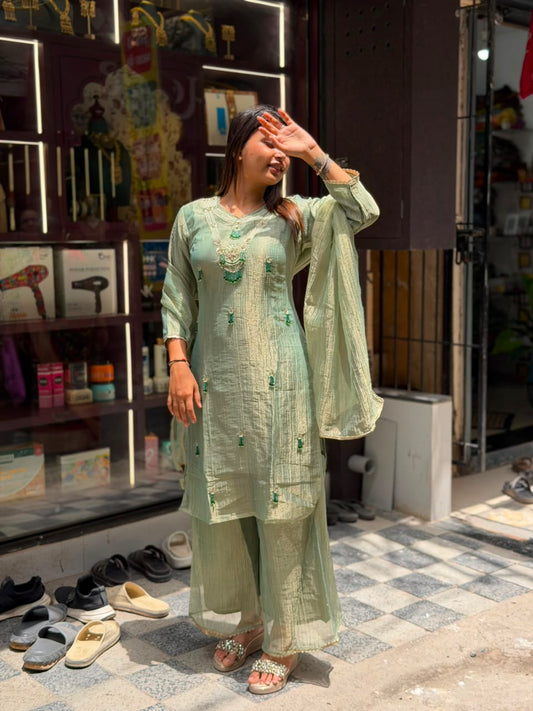 Sage Green Designer Suit Set by SHAGUN FASHION