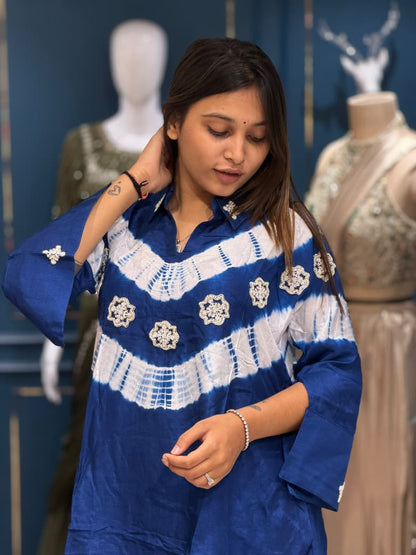 SHAGUN FASHION – Trendy Tie-Dye Hand-Worked High-Low Co-Ord Set