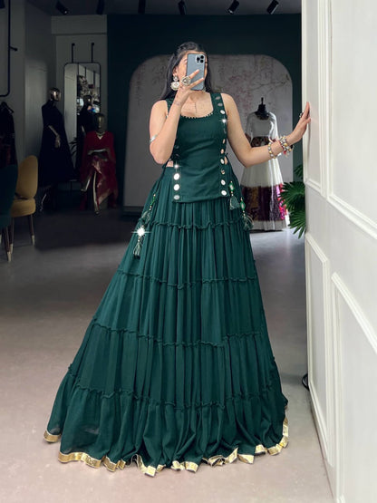 SHAGUN FASHION Designer Mirror Work Tiered Lehenga Choli Set