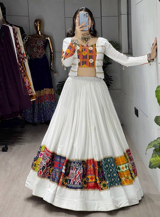 SHAGUN FASHION White Navratri Special Kutchi Work Chaniya Choli with Jacket SetV