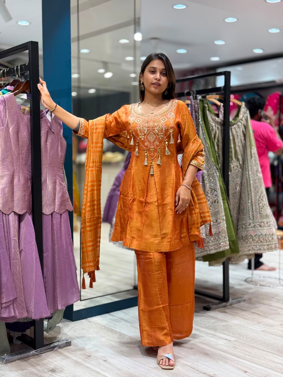 SHAGUN FASHION Exclusive Rust Orange Embroidered Kurti Pant Dupatta Set
