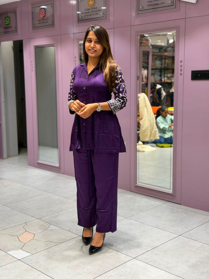 SHAGUN FASHION – Stylish Embroidered Short Kurti with Matching Pant Co-ord Set