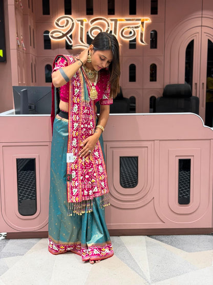 Royal Patola & Hand-Beaded Heavy Work Festive Saree
