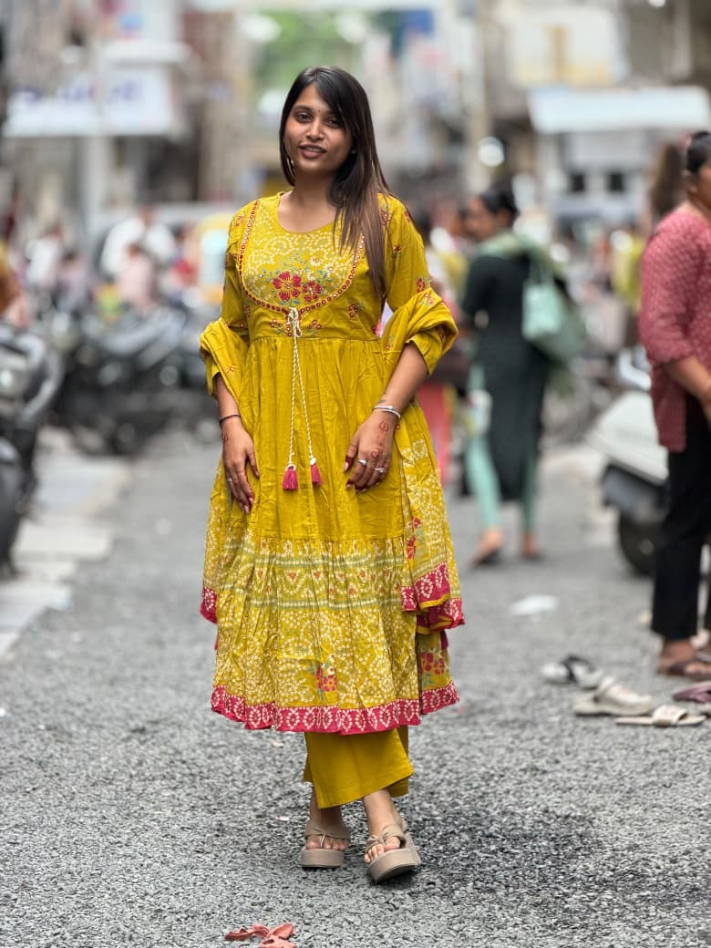 Designer Bandhani Print Anarkali Kurti Set with Dupatta – SHAGUN FASHION