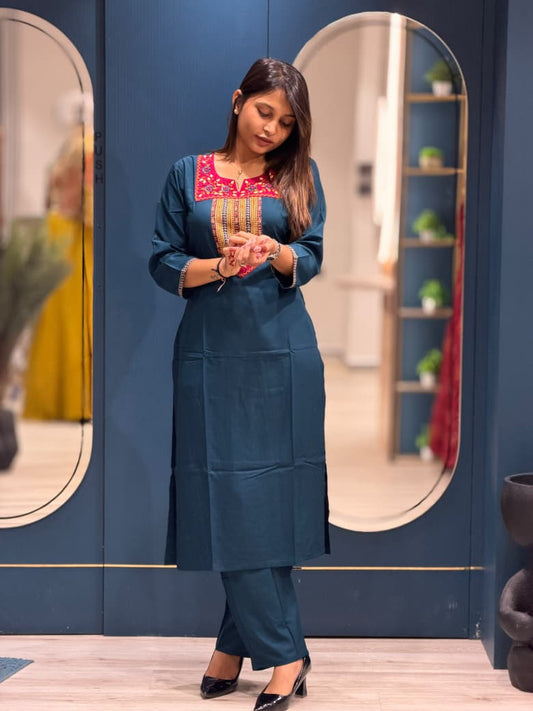 SHAGUN FASHION Premium Designer Embroidery Kurti & Pant Set