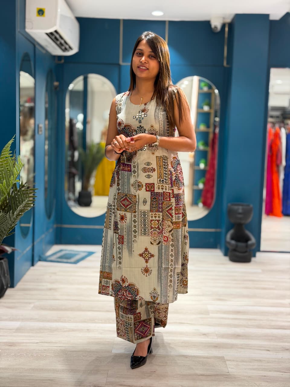 SHAGUN FASHION Premium Printed Cotton Kurti & Pant Set with Mirror Work