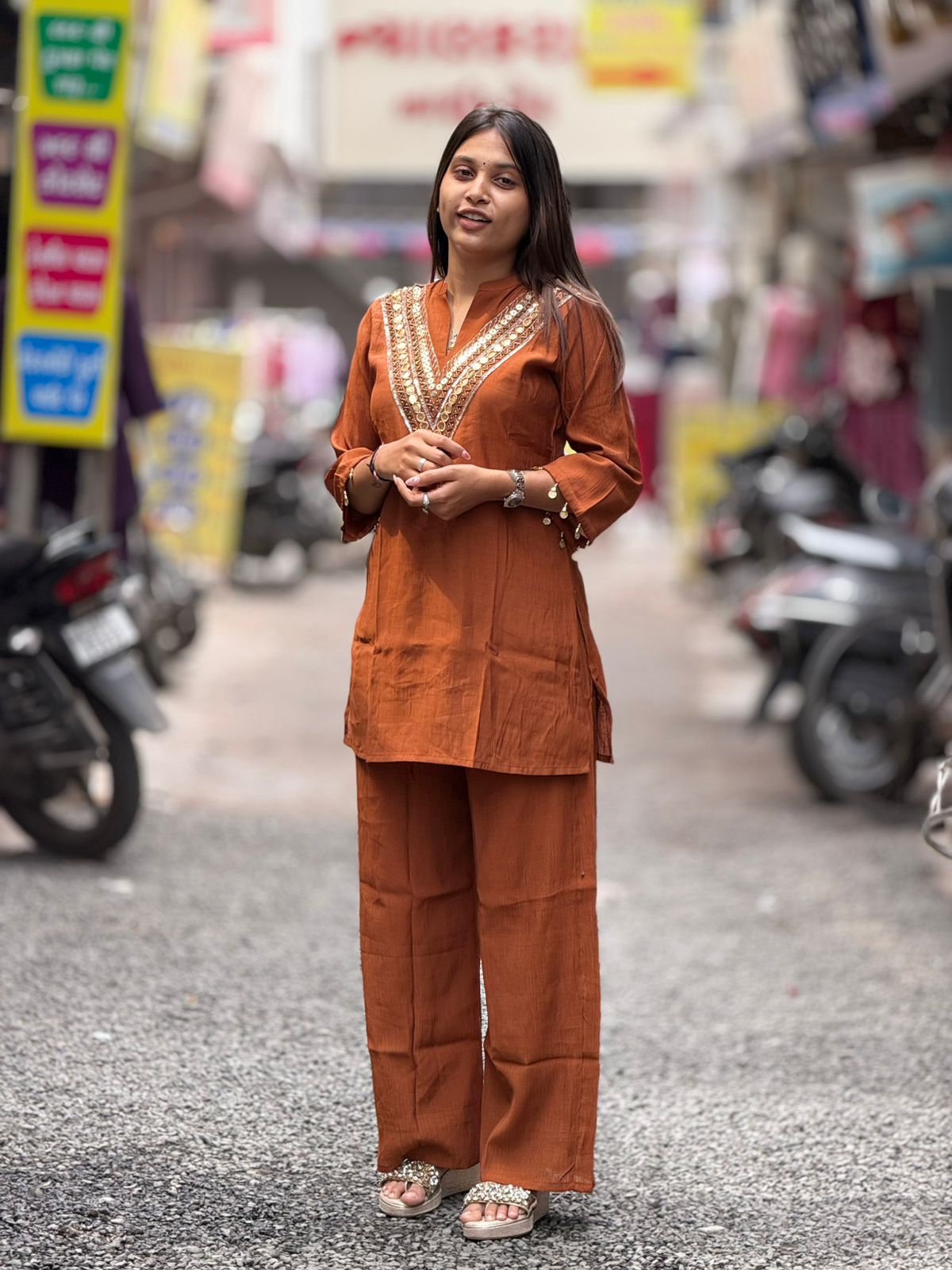 SHAGUN FASHION Rust Brown Embroidered Kurti & Co-Ord Pant Set – Exclusive on zankhi.in