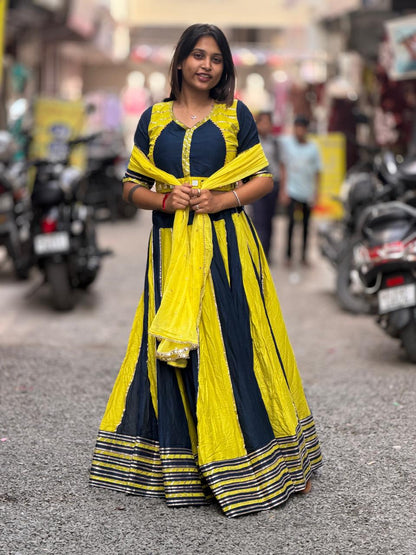 SHAGUN FASHION Navy Blue & Yellow Designer Lehenga Choli Set with Dupatta