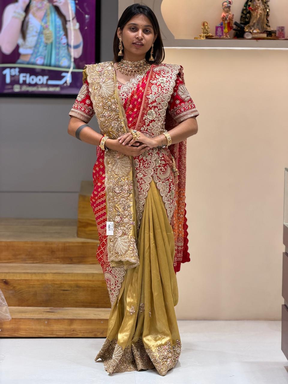 SHAGUN FASHION Exclusive Designer Bandhani Half & Half Heavy Embroidery Saree | Available on zankhi.in