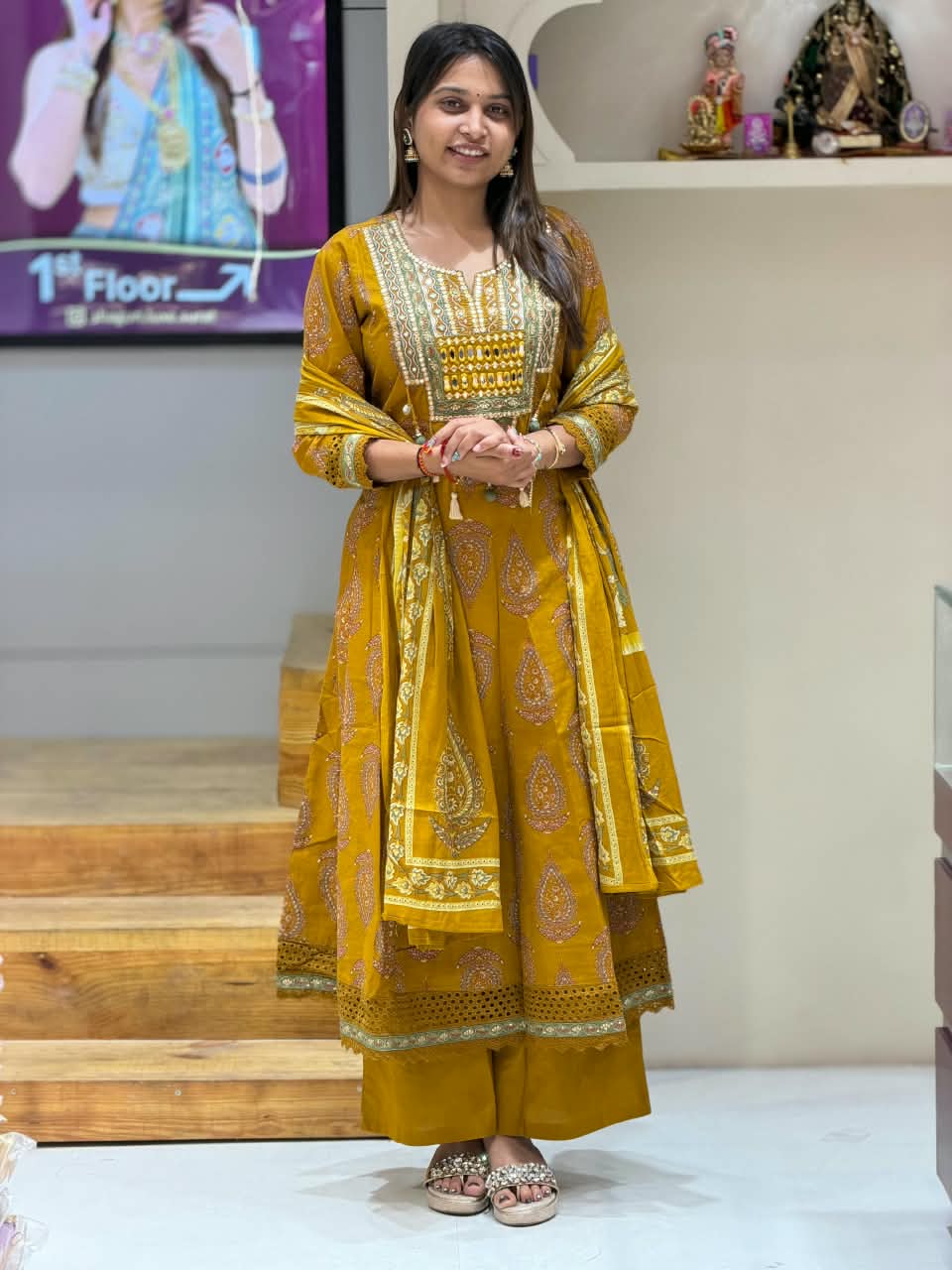 SHAGUN FASHION Premium Designer Paisley Print Anarkali Kurti Set with Dupatta & Pant
