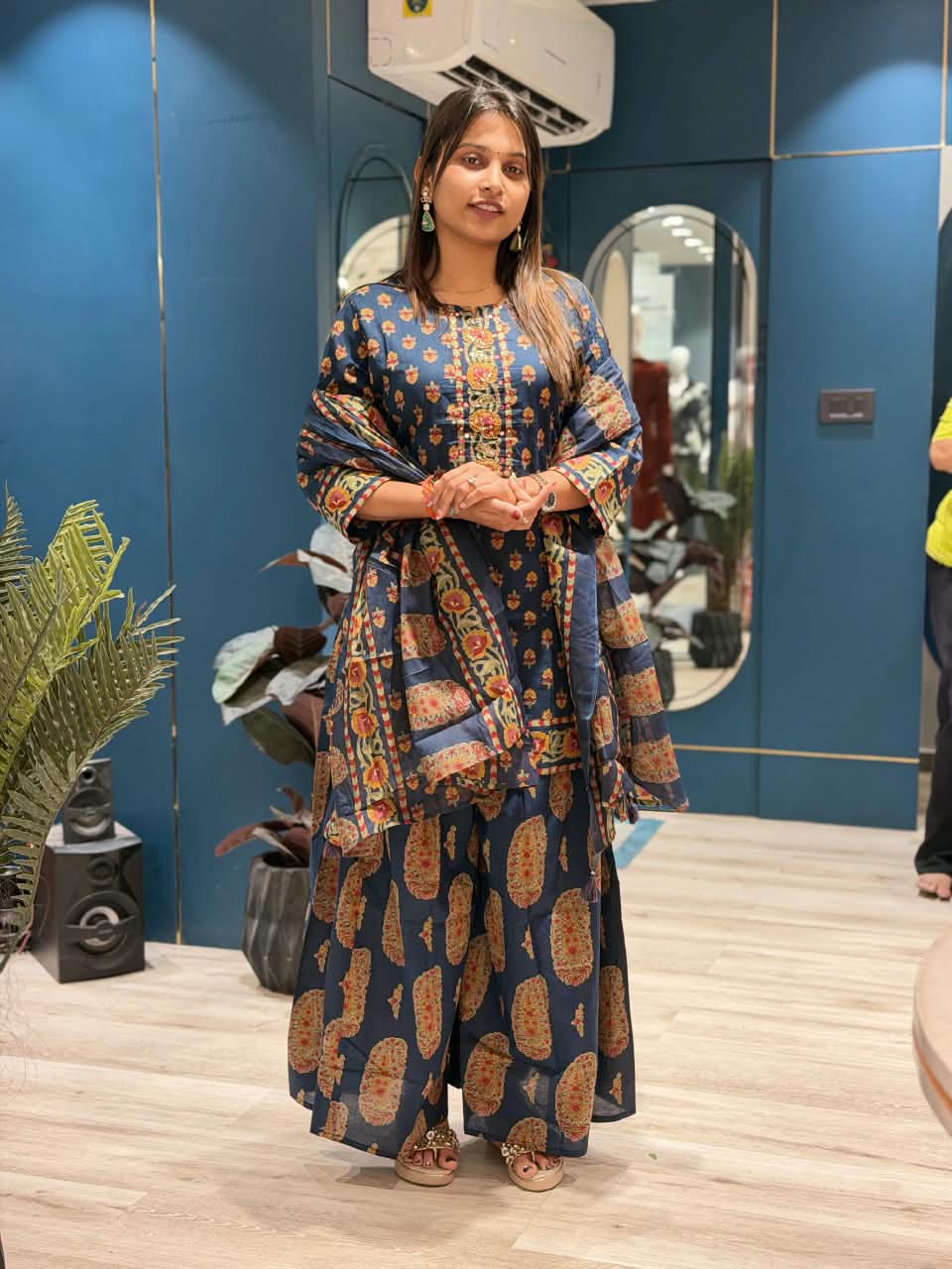 SHAGUN FASHION Premium Printed Short Kurti with Flared Sharara / Palazzo & Printed Dupatta Set - Available on zankhi.in