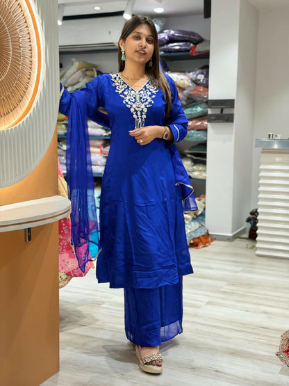 SHAGUN FASHION Premium Embroidered Kurti, Palazzo & Dupatta Set