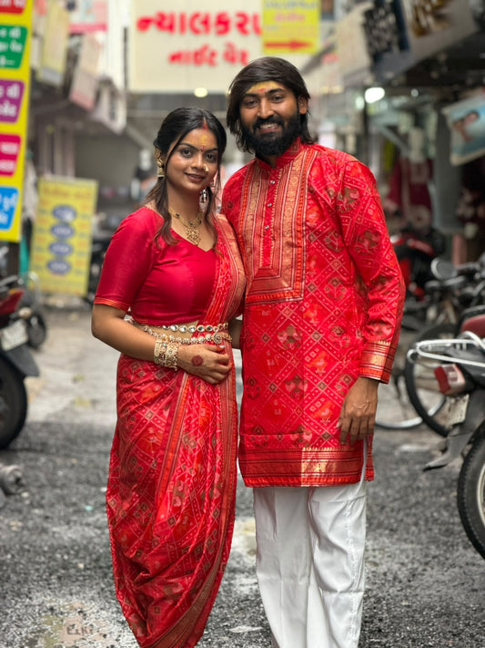 Premium Patola Couple Combo Set by SHAGUN FASHION – Saree & Men's Kurta Pair