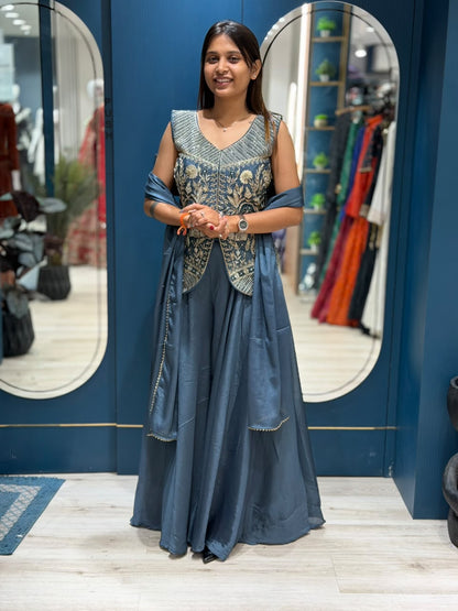 SHAGUN FASHION Premium Designer Hand-Embroidered Top, Flared Palazzo & Dupatta 3-Piece Set — Exclusively on zankhi.in